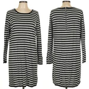 Michael Kors Grey Black Striped Long Sleeve Sweater Dress Size Large